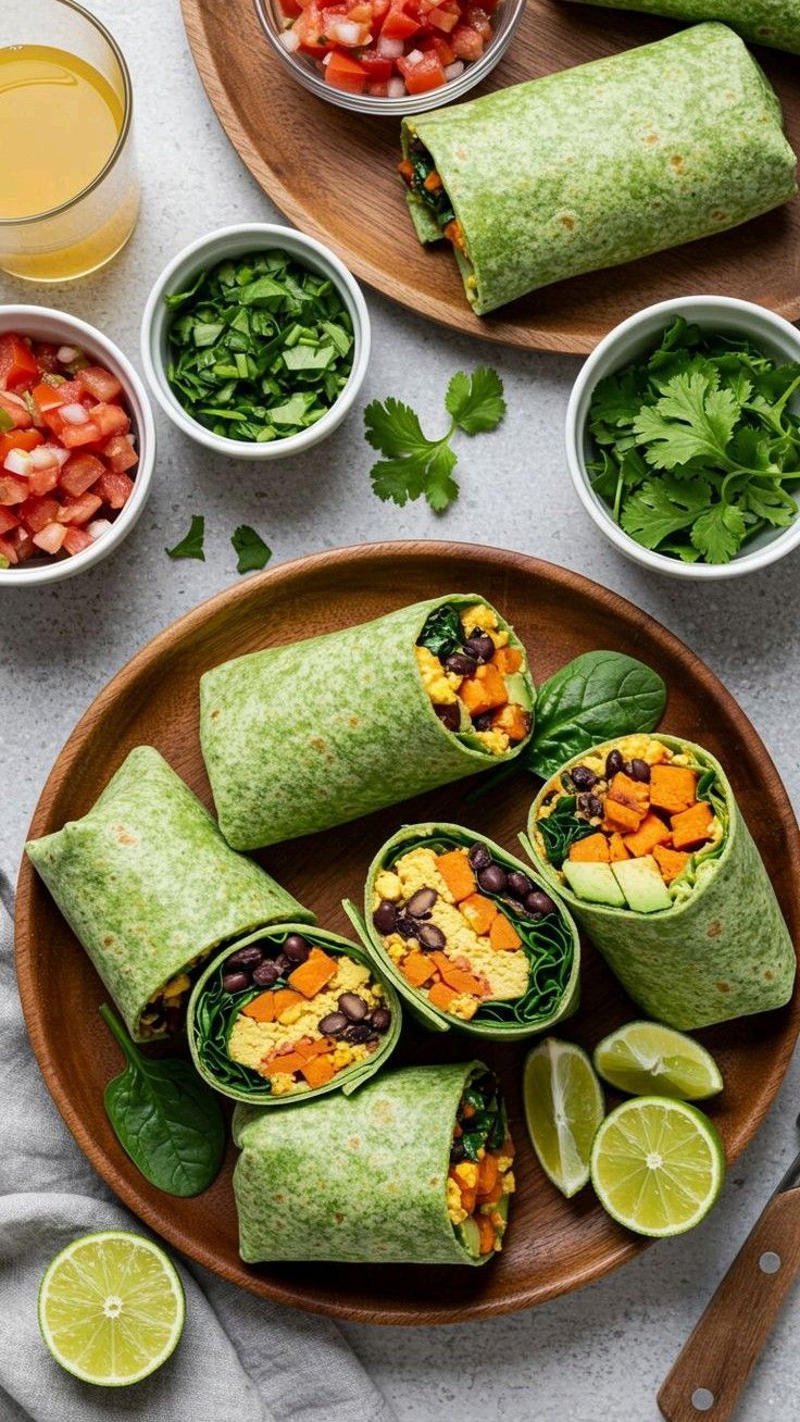 Harvest veggie wrap filled with sweet potato, greens, and avocado